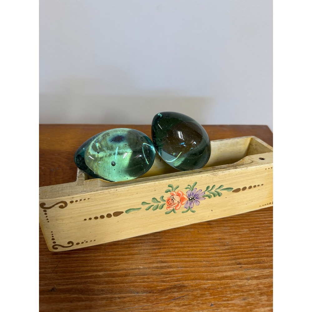 Set of 6 Teal Aqua Hand Blown Solid Glass Eggs Art Glass Coastal Decor